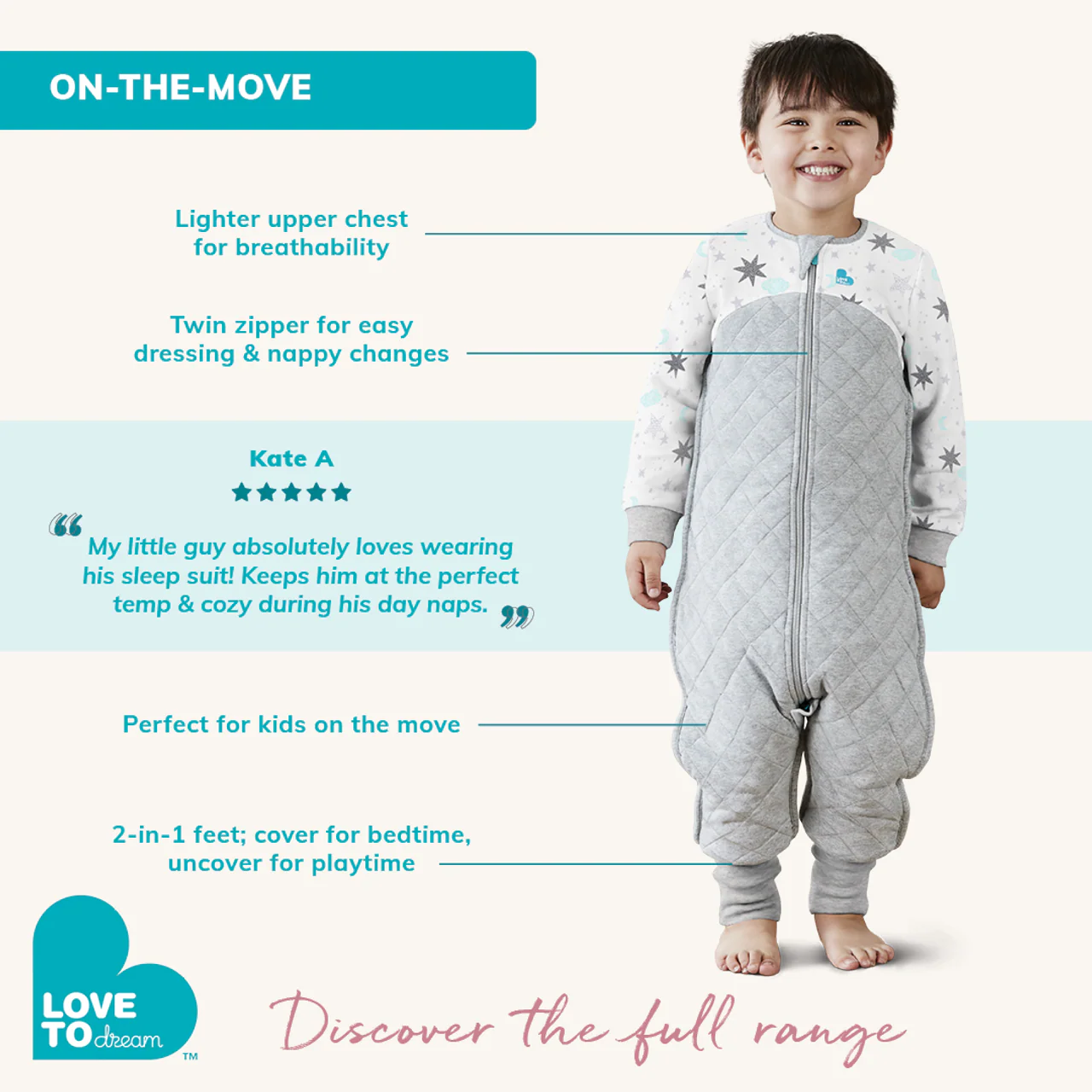 Sleep Suit Long Sleeve 2.5 TOG Cotton Pink Moonlight - Image 4
